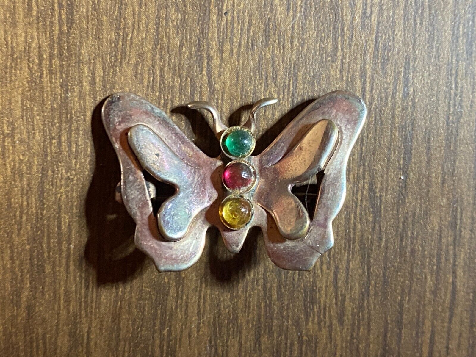 Vintage Silvertone Butterfly Gem Stone mini Pin Brooch Jewelry 1\