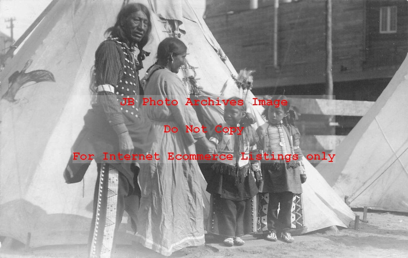 Native American Sioux Indians, RPPC, Family by Tee Pee, Photo
