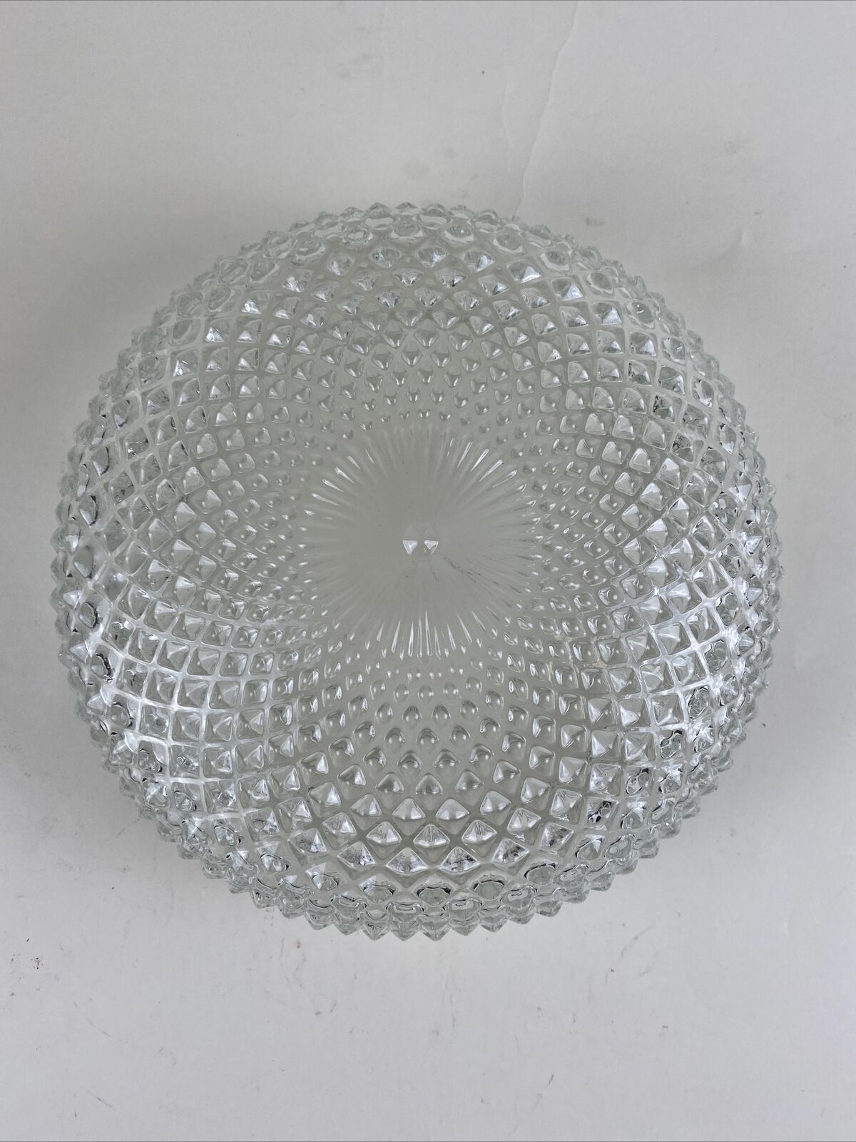 LARGE Ceiling Light Shade Clear Diamond Point Glass Globe Vintage Pressed