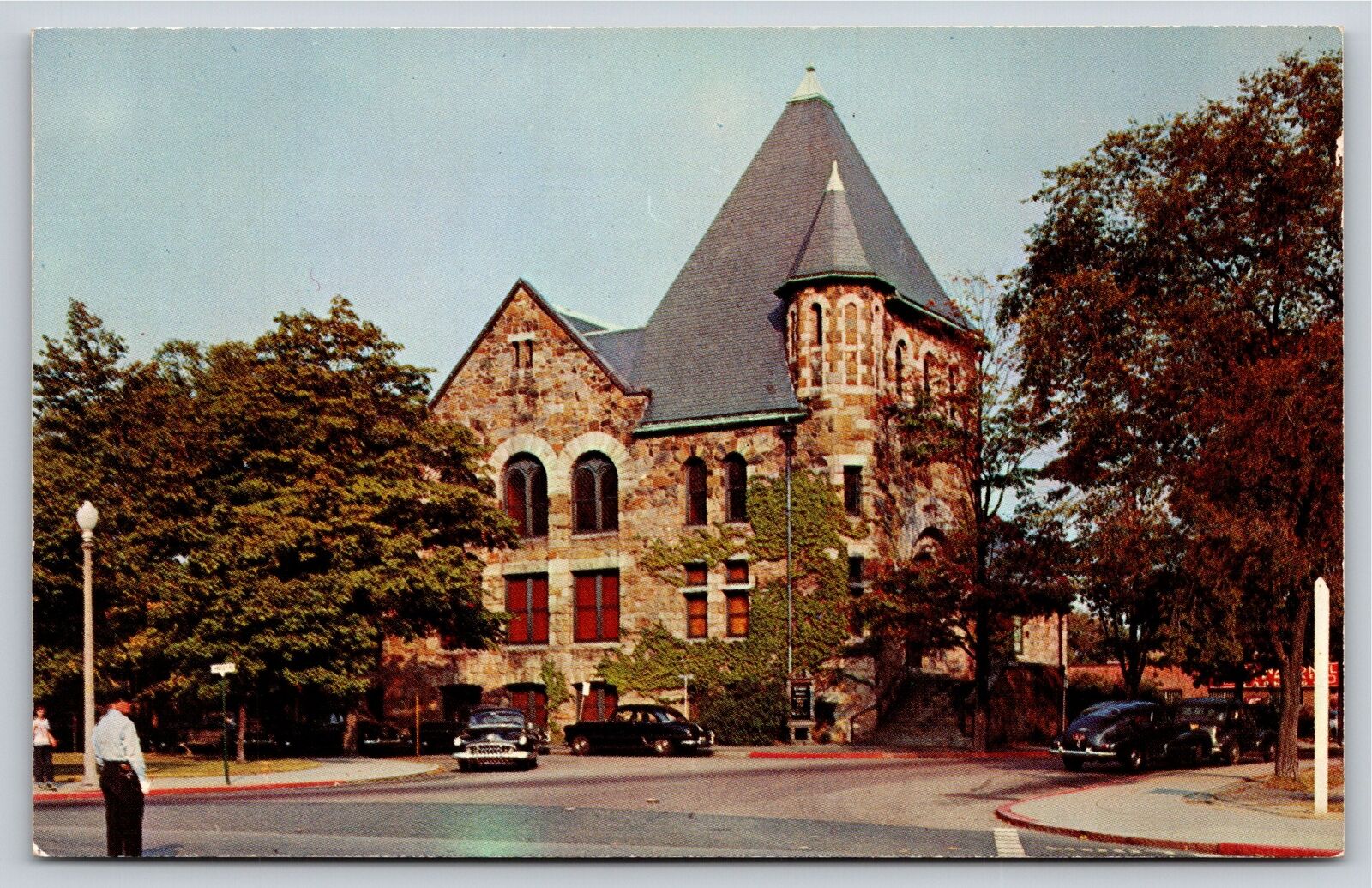 Newton Centre Massachusetts~Methodist Church Bldg Street View~Vintage Postcard