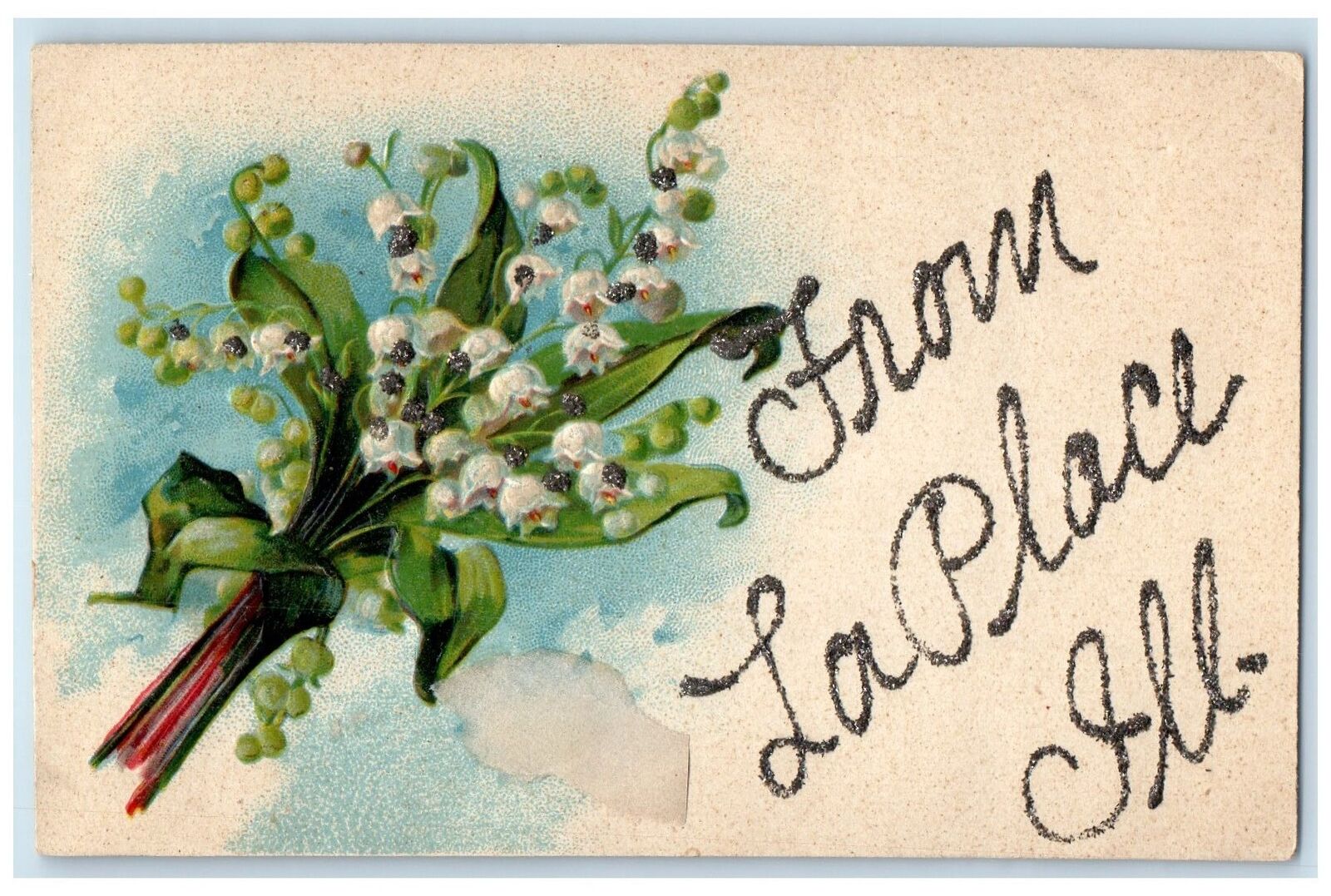 c1910's Greeting Card From La Place Illinois IL Posted Embossed Flowers Postcard