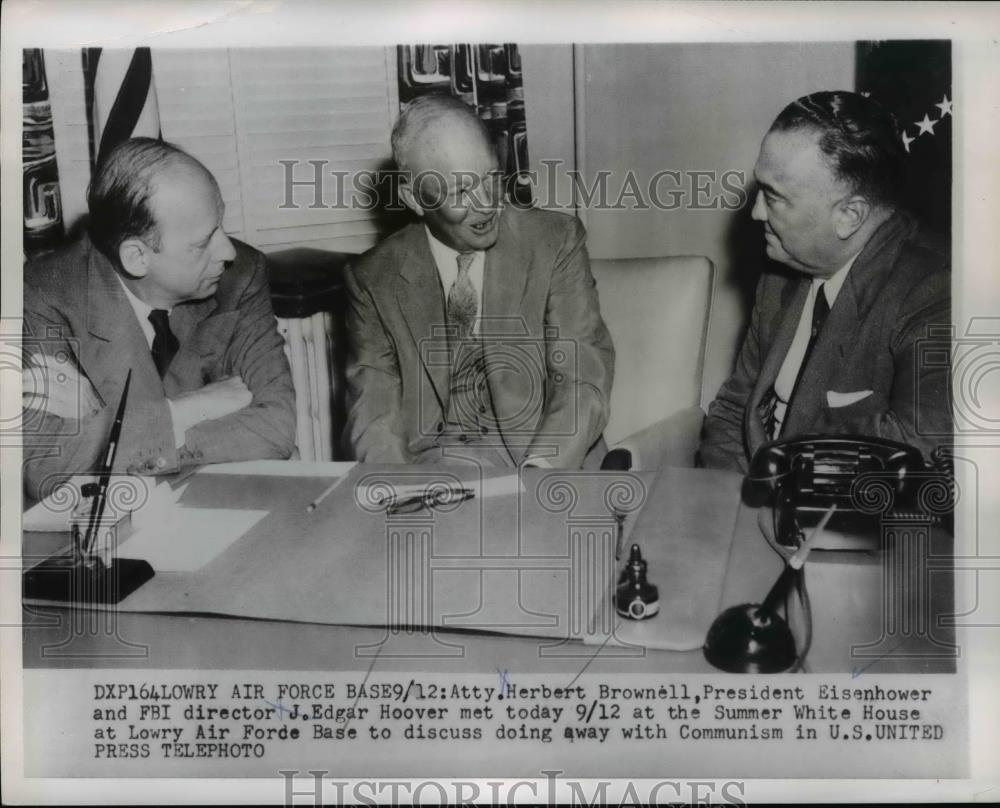 1954 Press Photo President Eisenhower, Attorney Brownell, FBI director Hoover