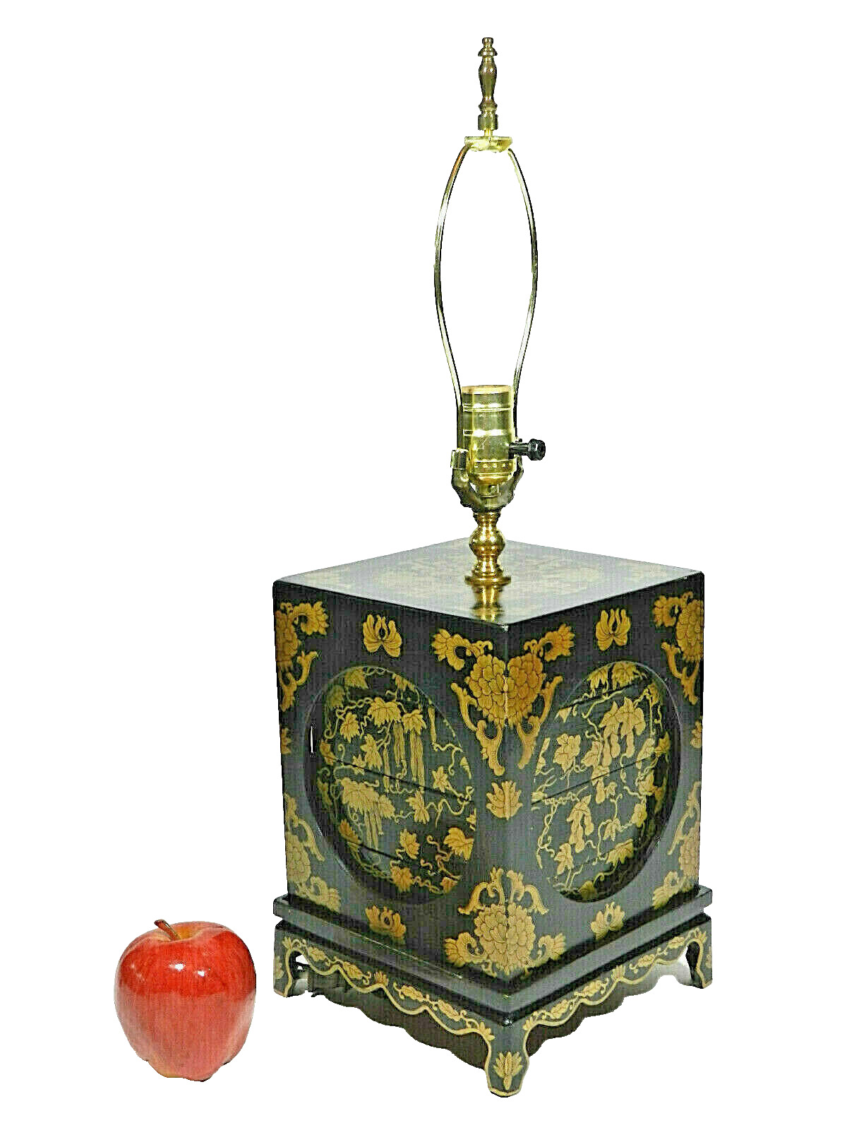 Vintage Chinoiserie Lamp Black And Gold Lacquer
