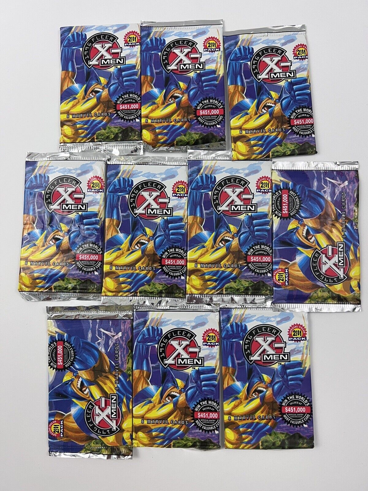 LOT OF 10 PACKS Fleer X-Men Trading Cards Factory SEALED Marvel 1996 Unopened