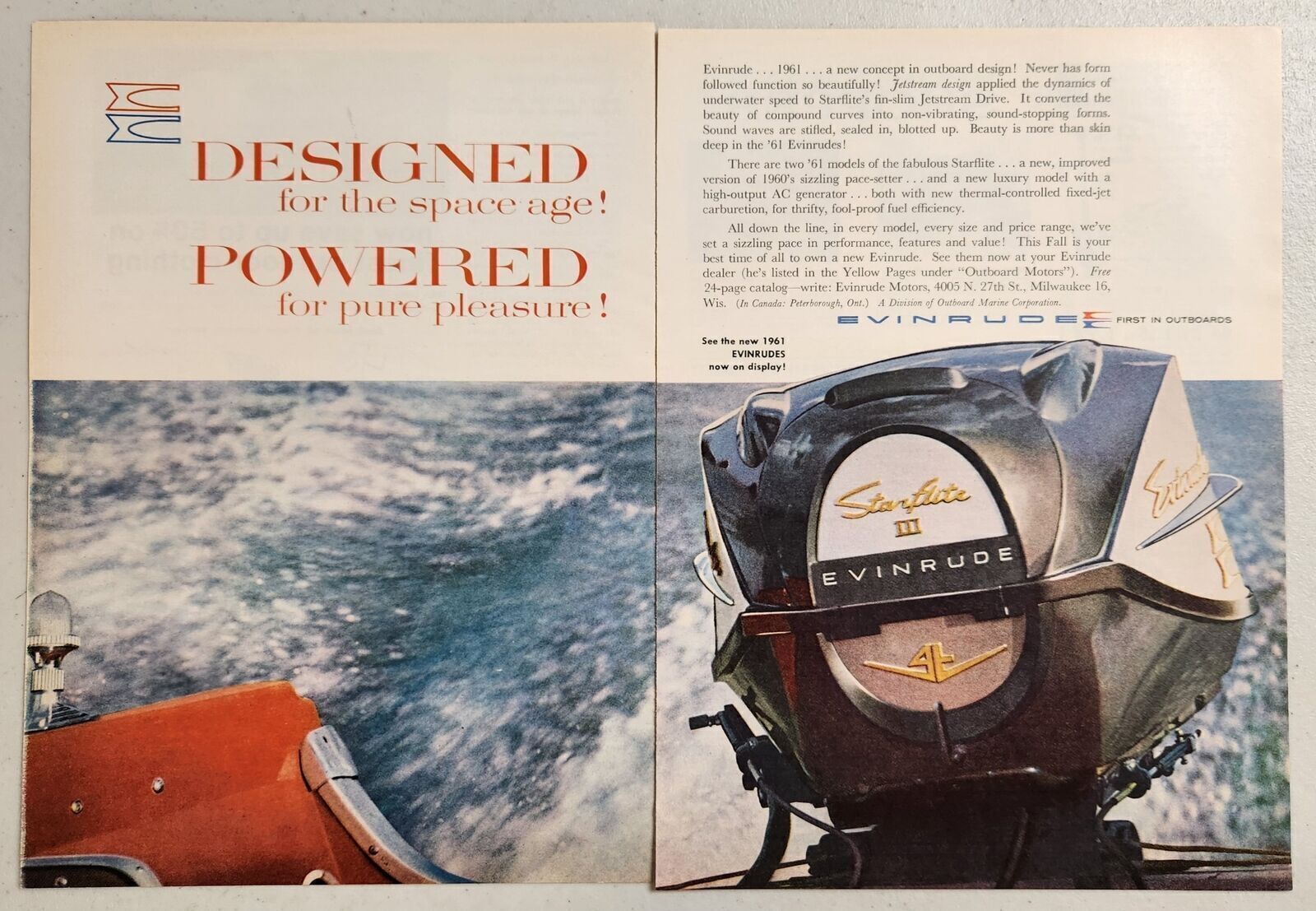 1960 Print Ad Evinrude Starflite III Outboard Motors Milwaukee,Wisconsin