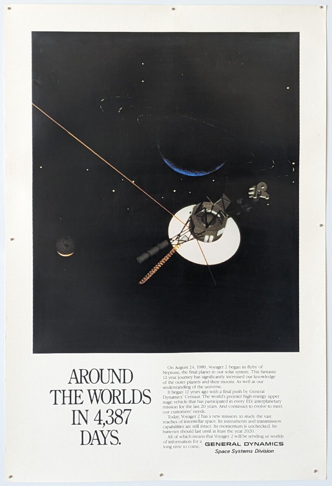 Vintage Voyager 2 General Dynamics Space Systems AROUND THE WORLDS Poster 24x36
