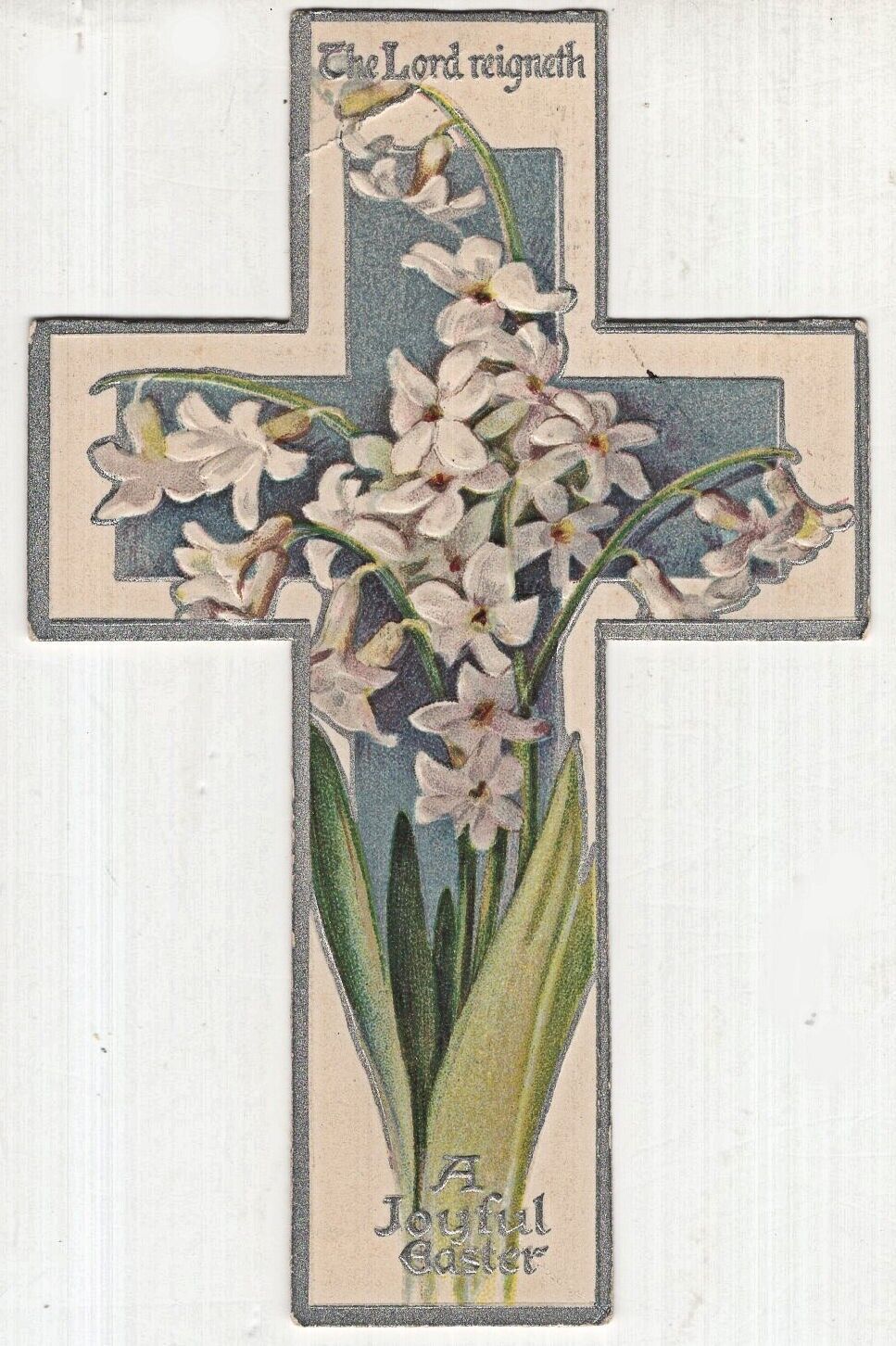 c1912 Joyful Easter Die Cut Cross Embossed Raphael Tuck Card