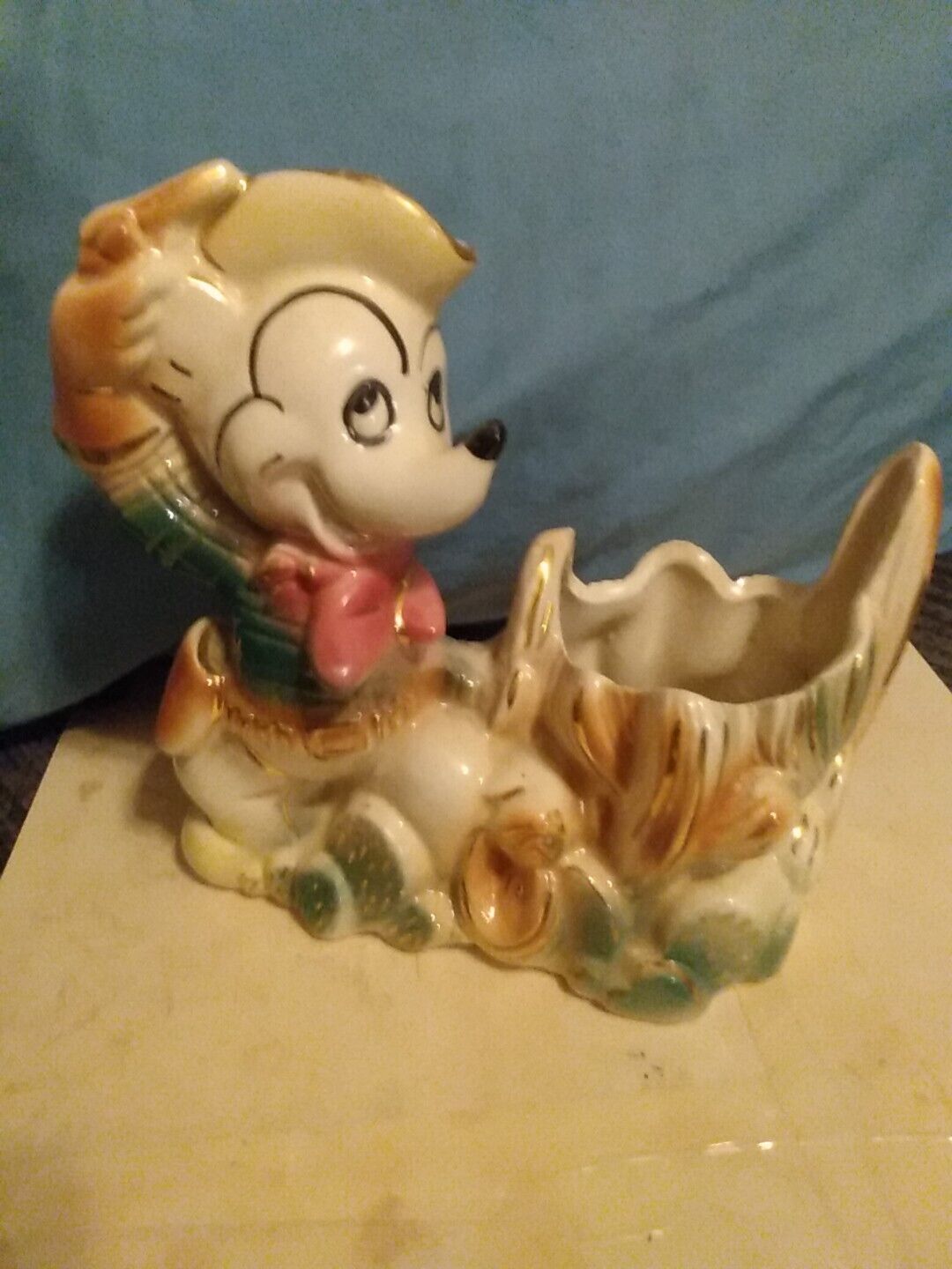 Vintage Walt Disney Productions Mickey Mouse Cowboy Cactus Planter Ceramic 50s