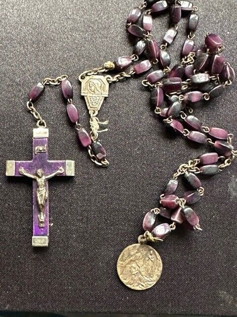 Superb Antique French Rosary with Purple oblong stones from LOURDES 24