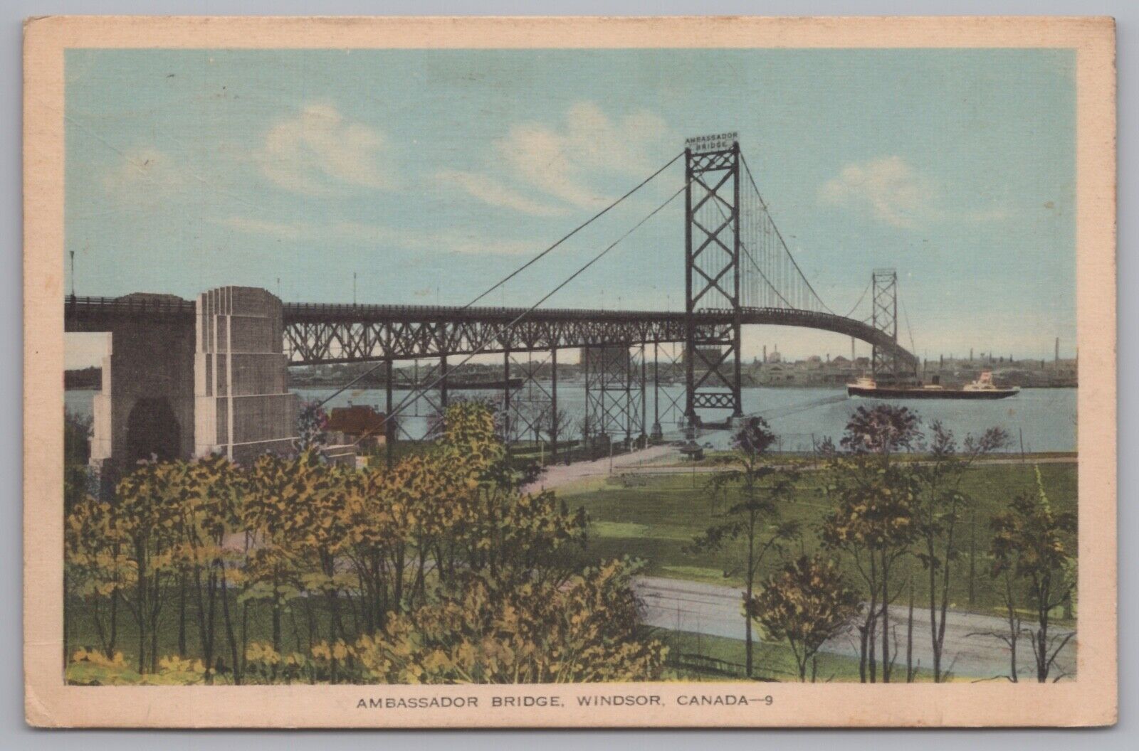 Postcard - Ambassador Bridge Windsor Canada 1939 Canadian Travel Vintage