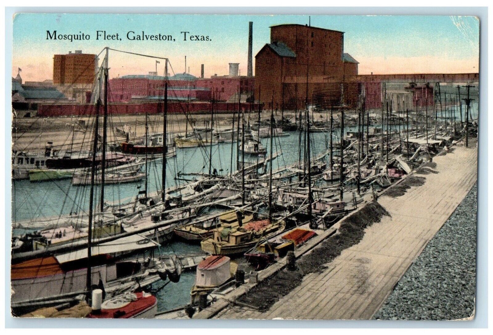 1915 View Of Mosquito Fleet Boats Galveston Texas TX Posted Antique Postcard