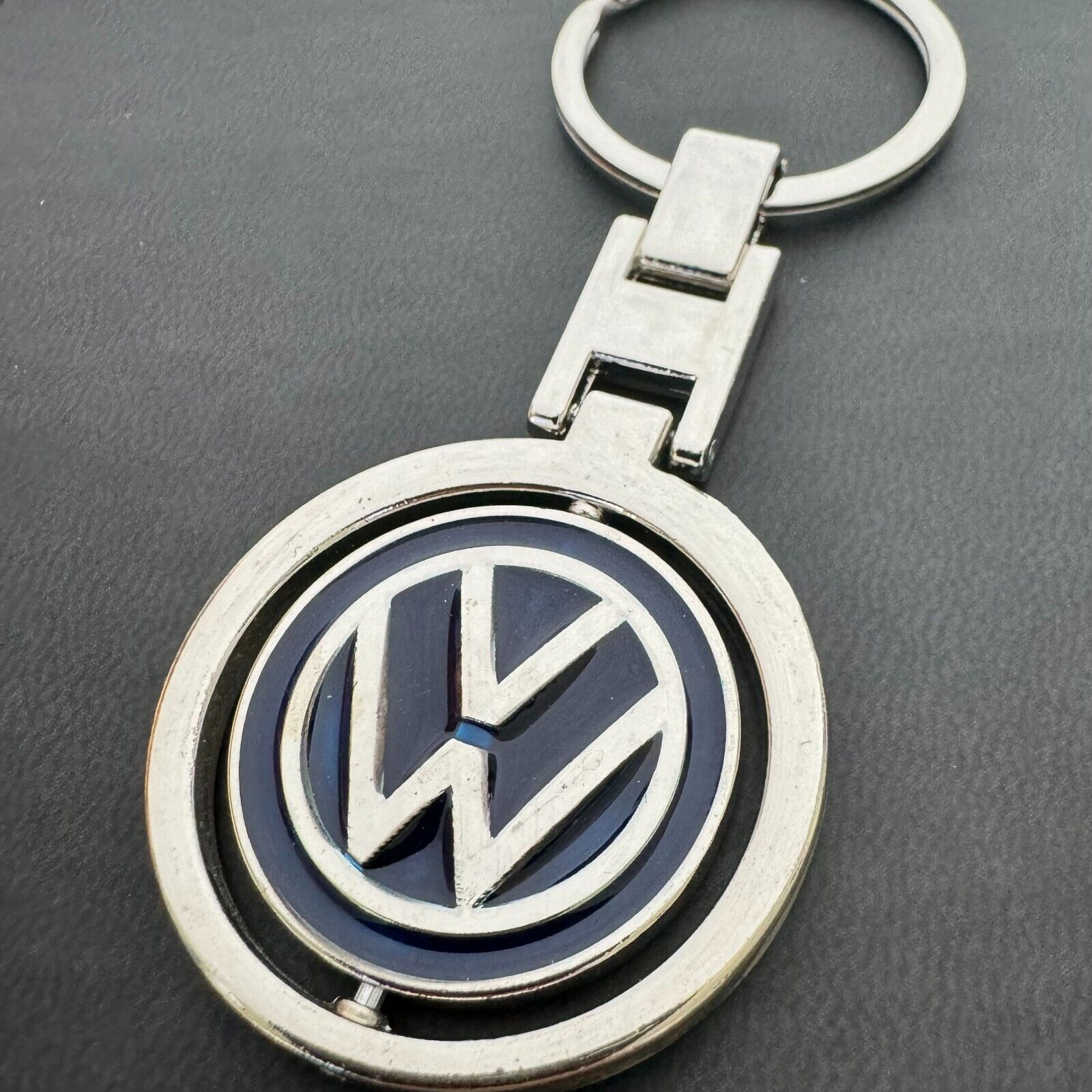 VW Volkswagen Keychain - Logo Rotates on an Axis Unique Design BLUE