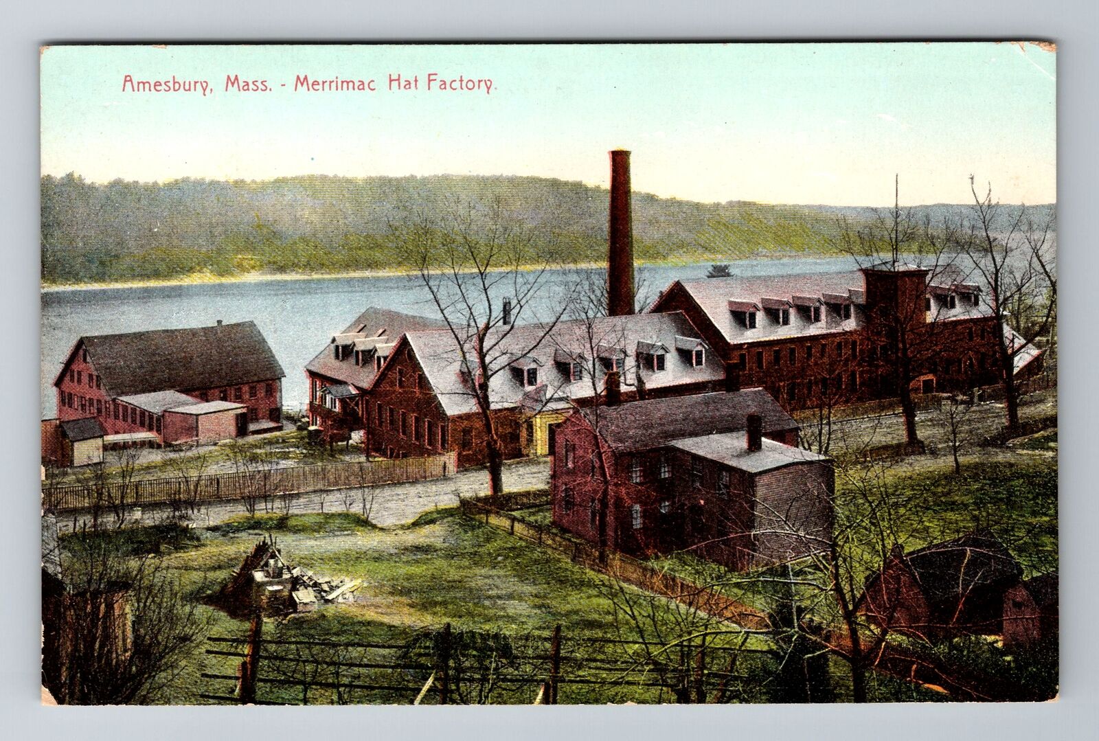 Amesbury MA-Massachusetts, Merrimac Hat Factory, Antique, Vintage Postcard