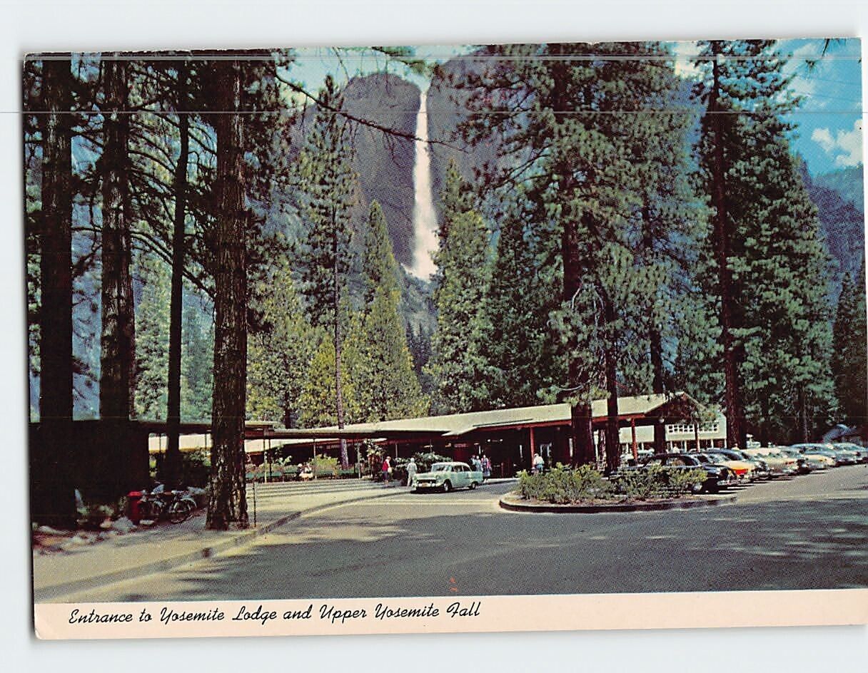 Postcard Entrance to Yosemite Lodge and Upper Yosemite Fall California USA