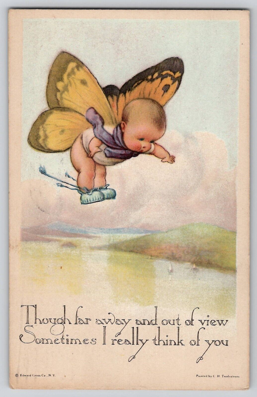 Flying Baby Butterfly Wings Fantasy Charles Twelvetrees Postcard 1921 No 453