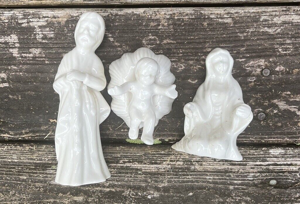 Vintage 3 Piece Christmas Nativity Scene Pure White