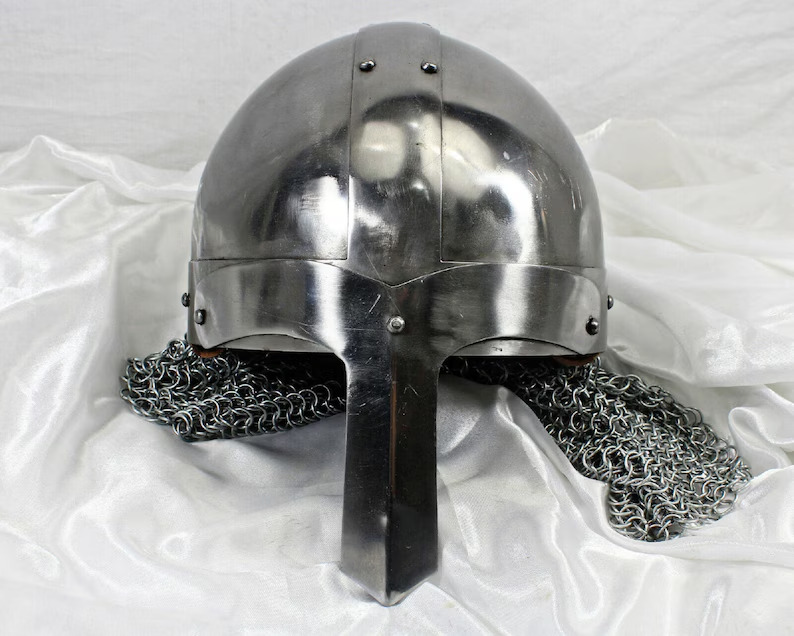 Medieval Steel Viking Nasal Helmet with Chainmail ~ Hand-Forged knight Battle