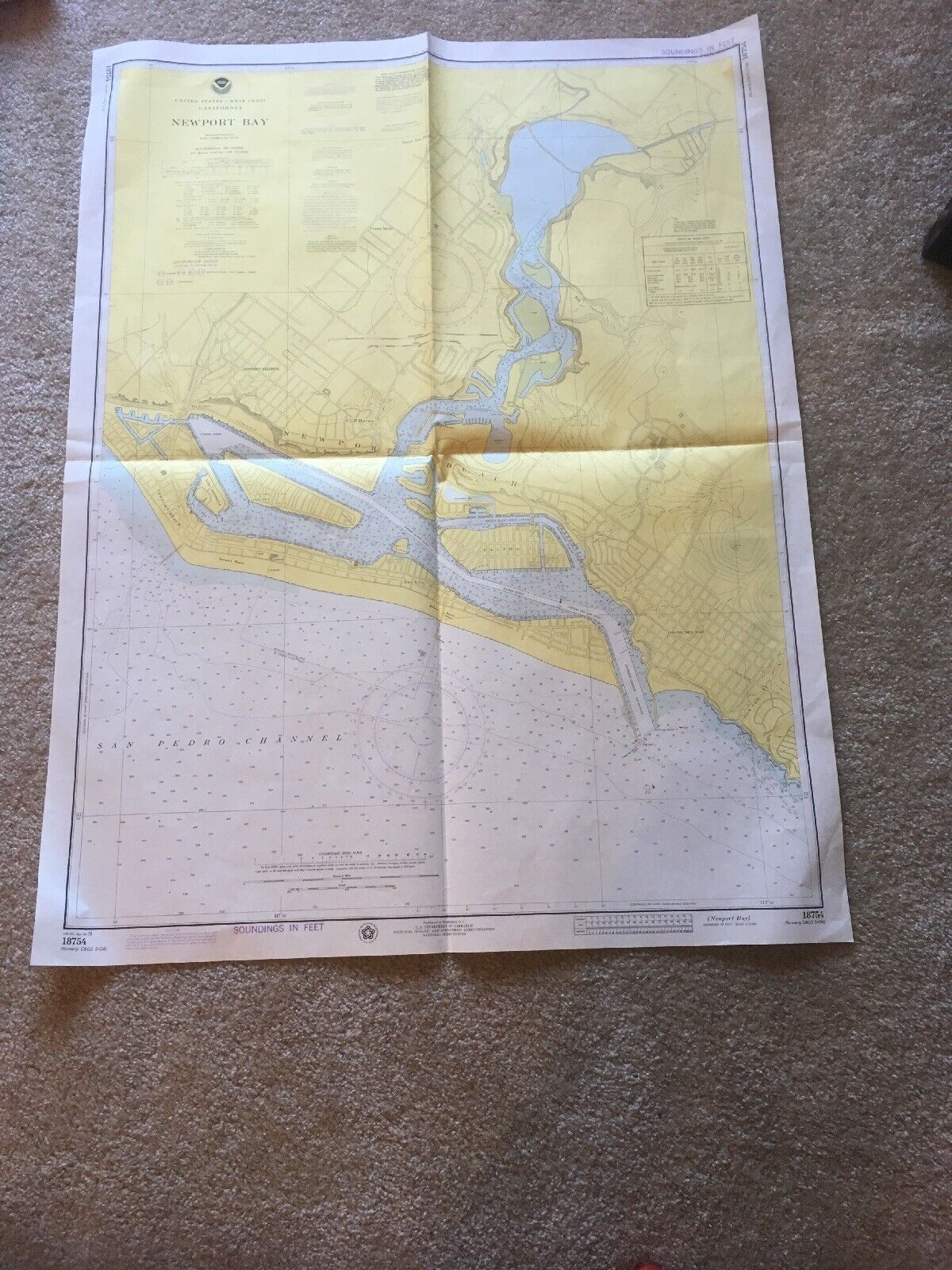 Vintage Nautical Map Chart:18754 Newport Bay 12th Ed. 4/19/75