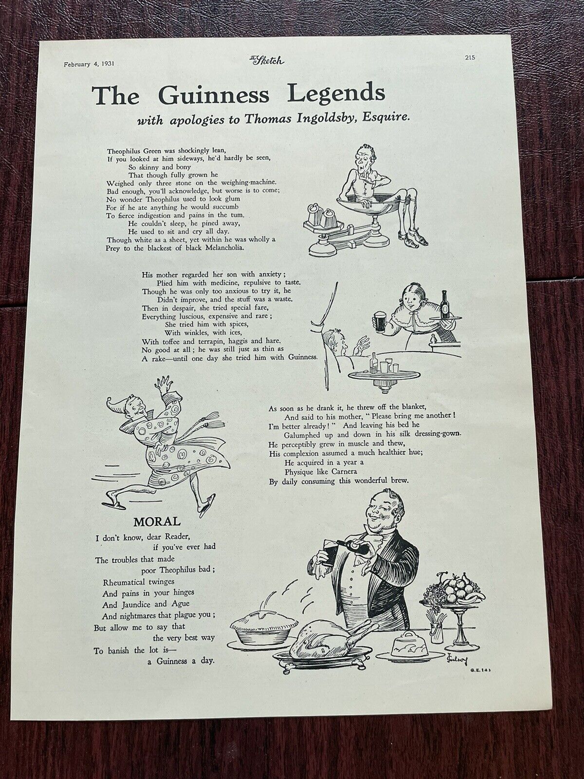 Guinness Ad Vintage Legends Apologies to Thomas Ingoldsby, Esq. The Sketch 1931