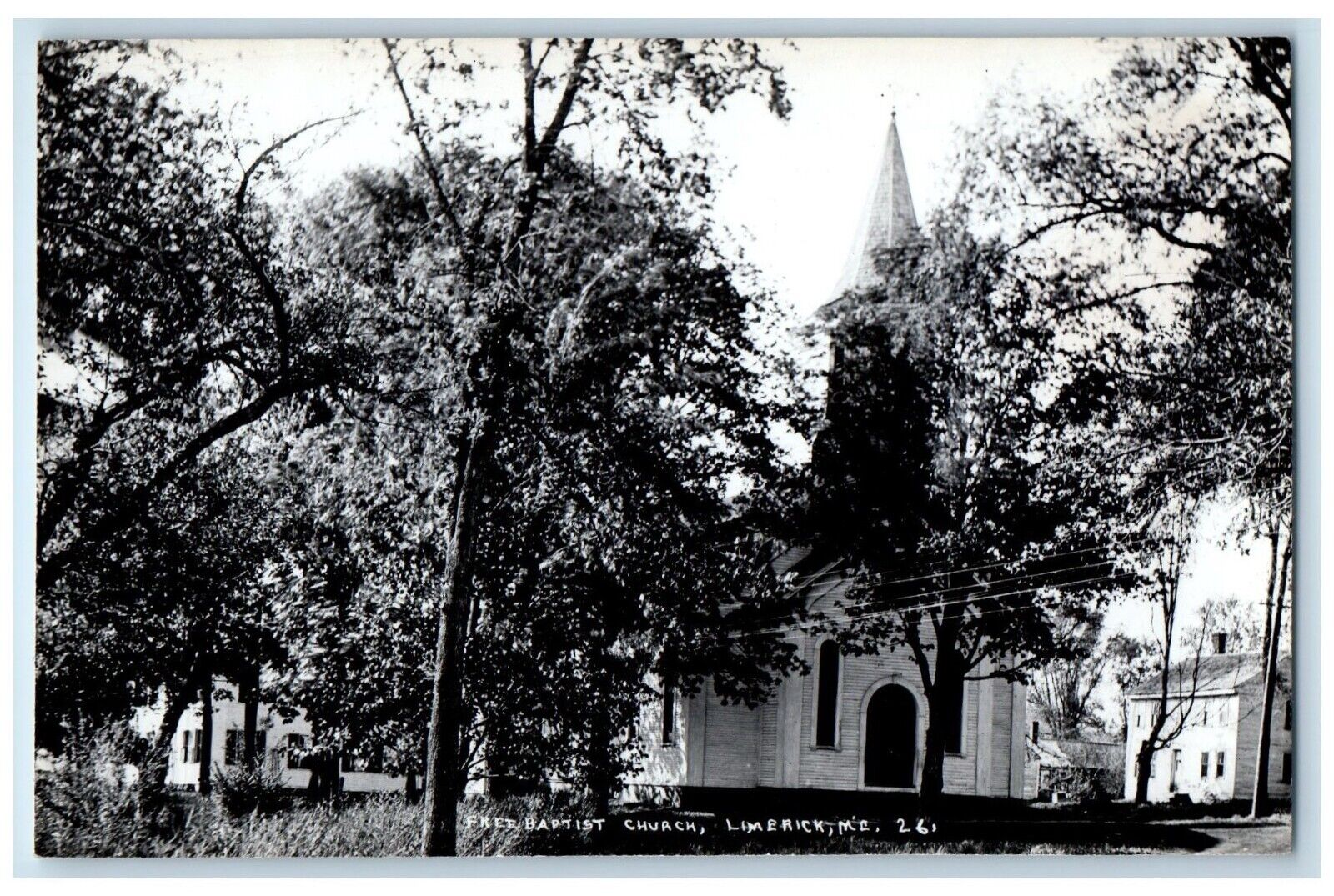 c1950\'s Free Baptist Church Steeple Limerick ME RPPC Photo Postcard