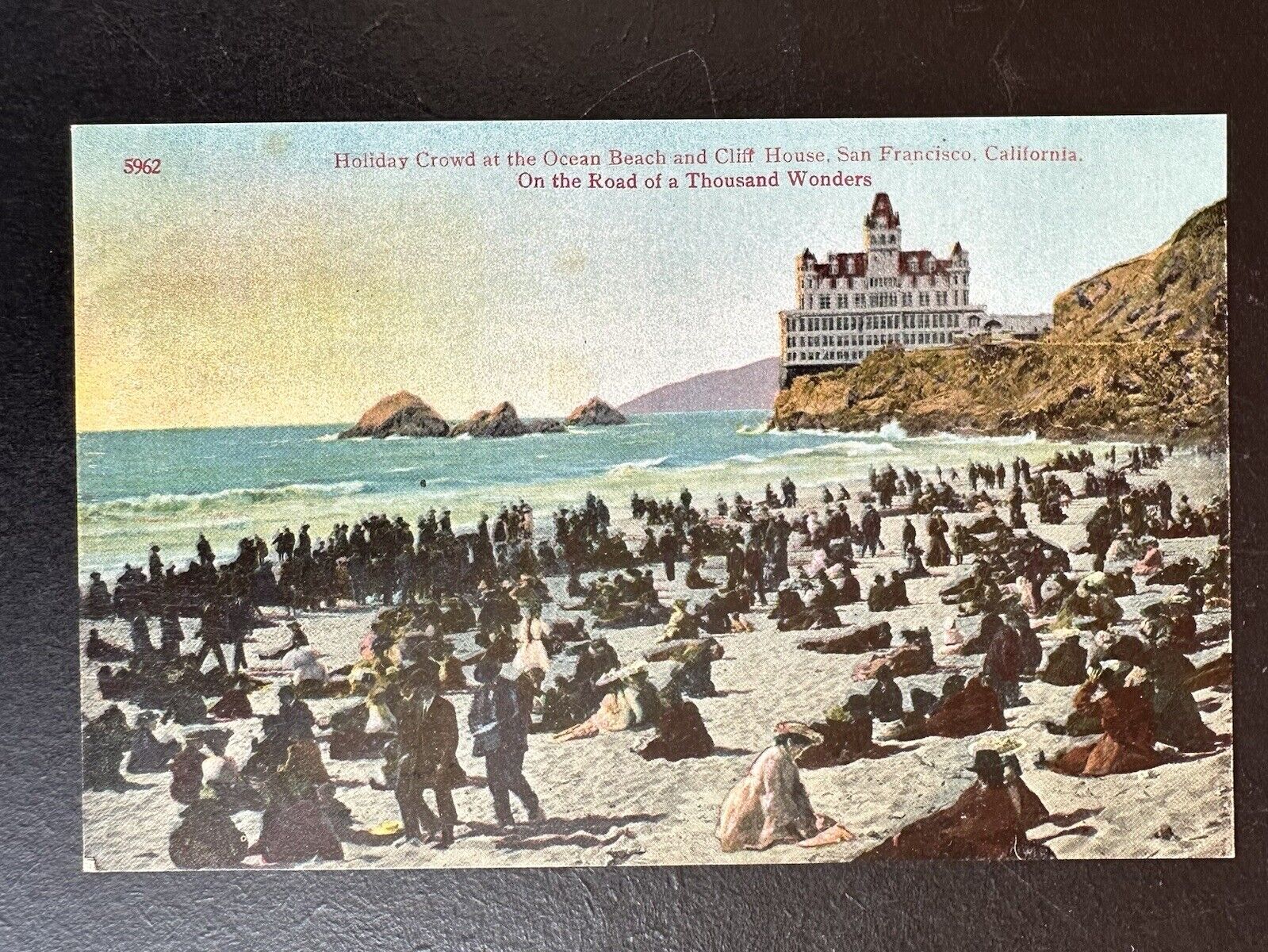 Postcard Holiday Crowd Ocean Beach Cliff House San Francisco California R209