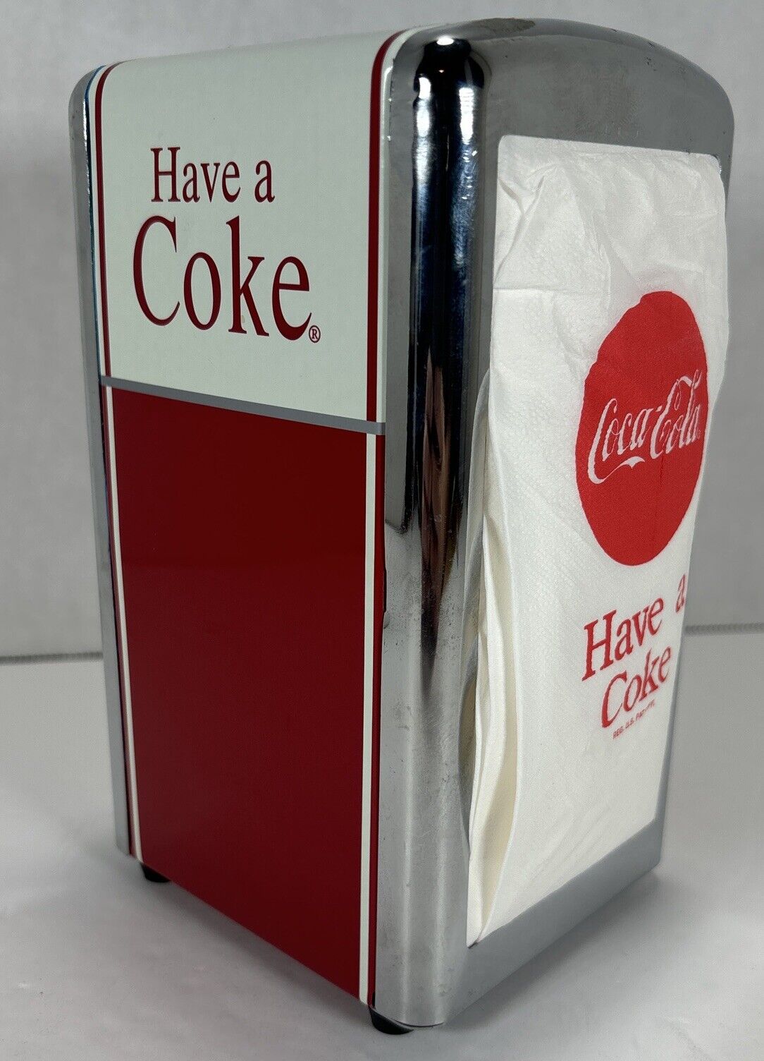 Vintage Coca Cola Napkin Holder Dispenser 1992 Red Chrome 50's Diner Style Coke