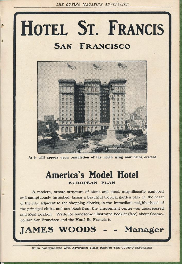 Magazine Ad - 1905 - Hotel St. Francis - San Francisco
