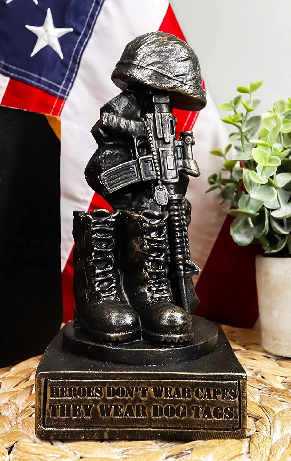 Honoring the Fallen Military Soldier\'s Boots Helmet & Rifle Statue 8 Inch