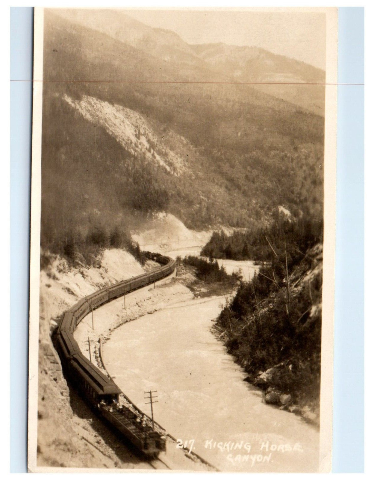 RPPC Canadian Pacific Alberta Canada Kicking Horse Canyon Train Postcard 1935