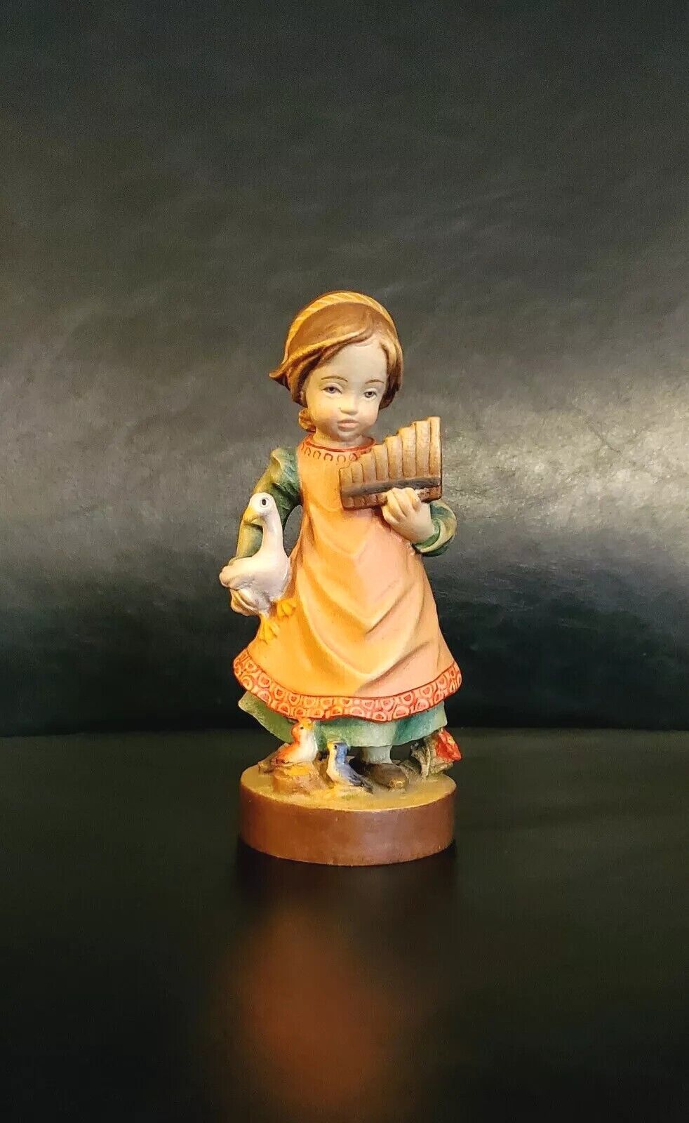 Vintage Dolfi...Hand Carved In Italy Figure Of Girl With Duck.