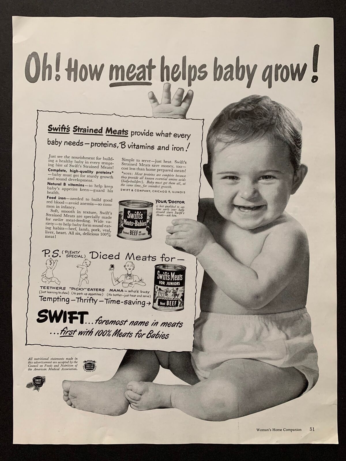 Vintage 1949 Swift’s Meat for Juniors Ad