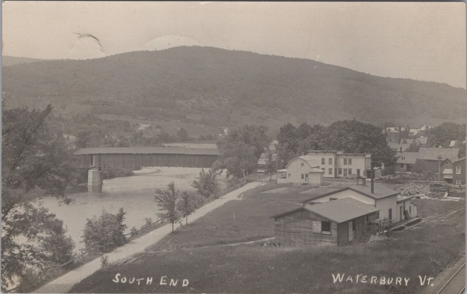 South End Waterbury Vermont Covered Bridge Railroad 1913 Postcard