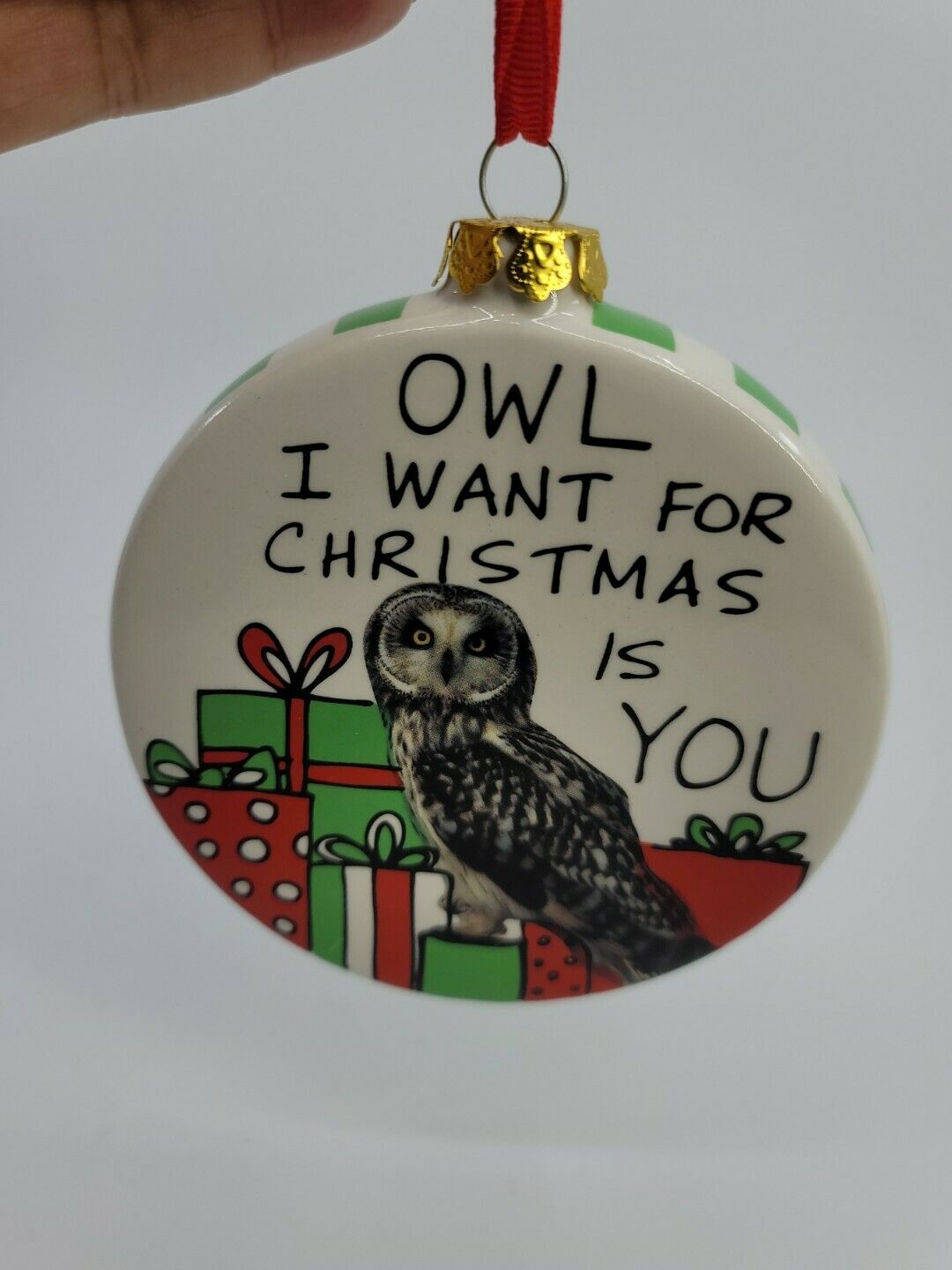 Owl I Want For Christmas Is You Ornament Lorrie Veasey Hoots N Howlers EUC 
