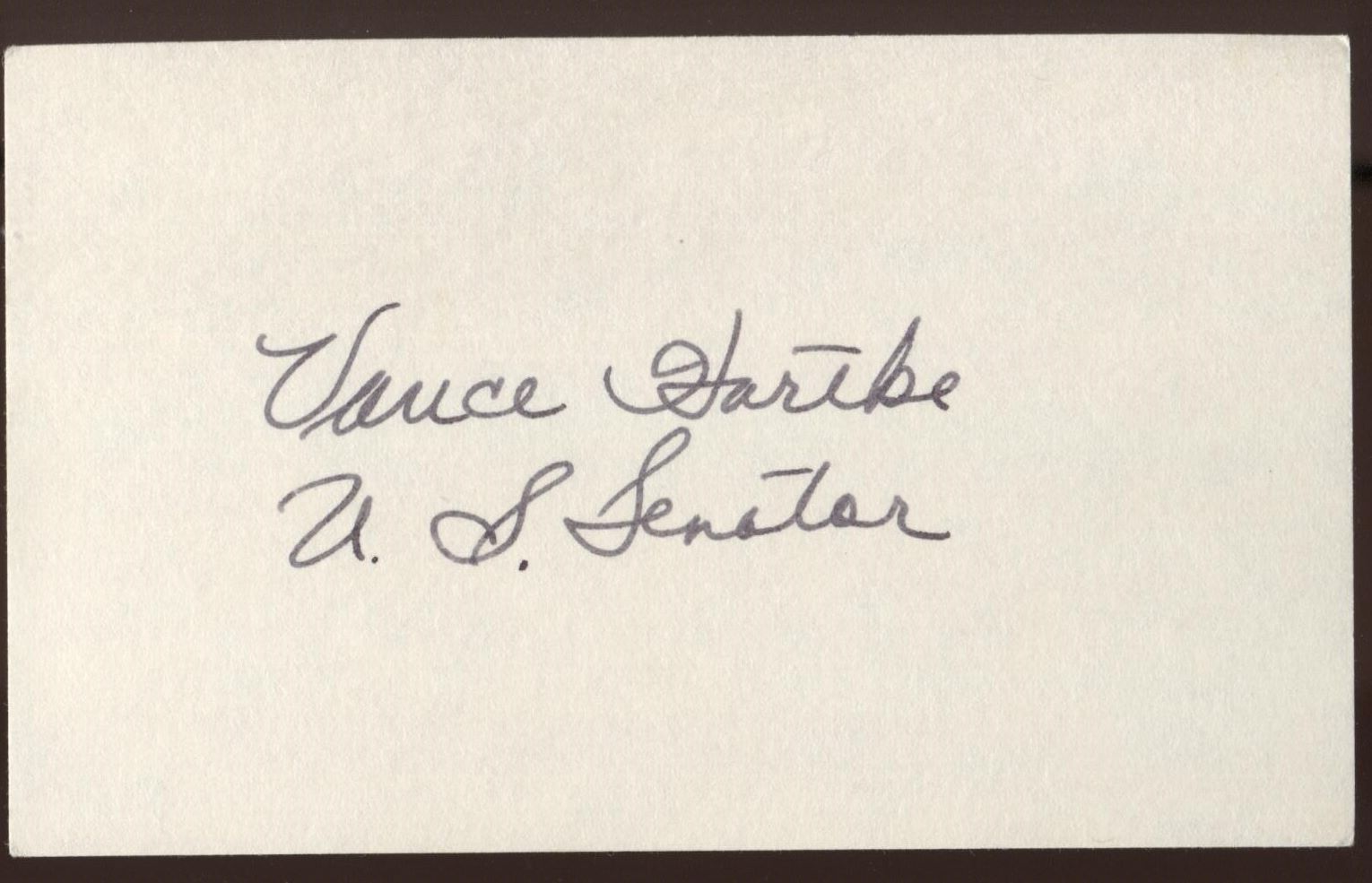 Vance Hartke Signed Index Card Autographed Signature AUTO United States Senator