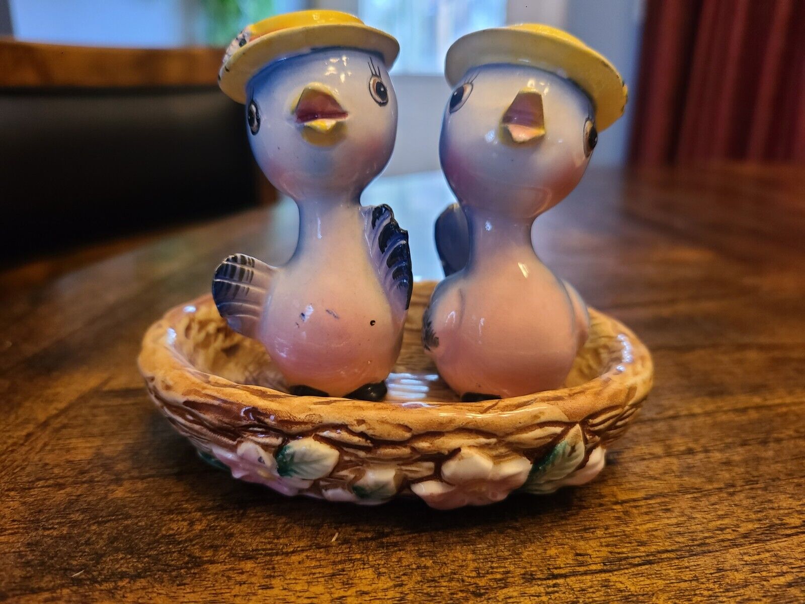 Happy Bluebirds In Staw Hats Salt And Pepper Shakers