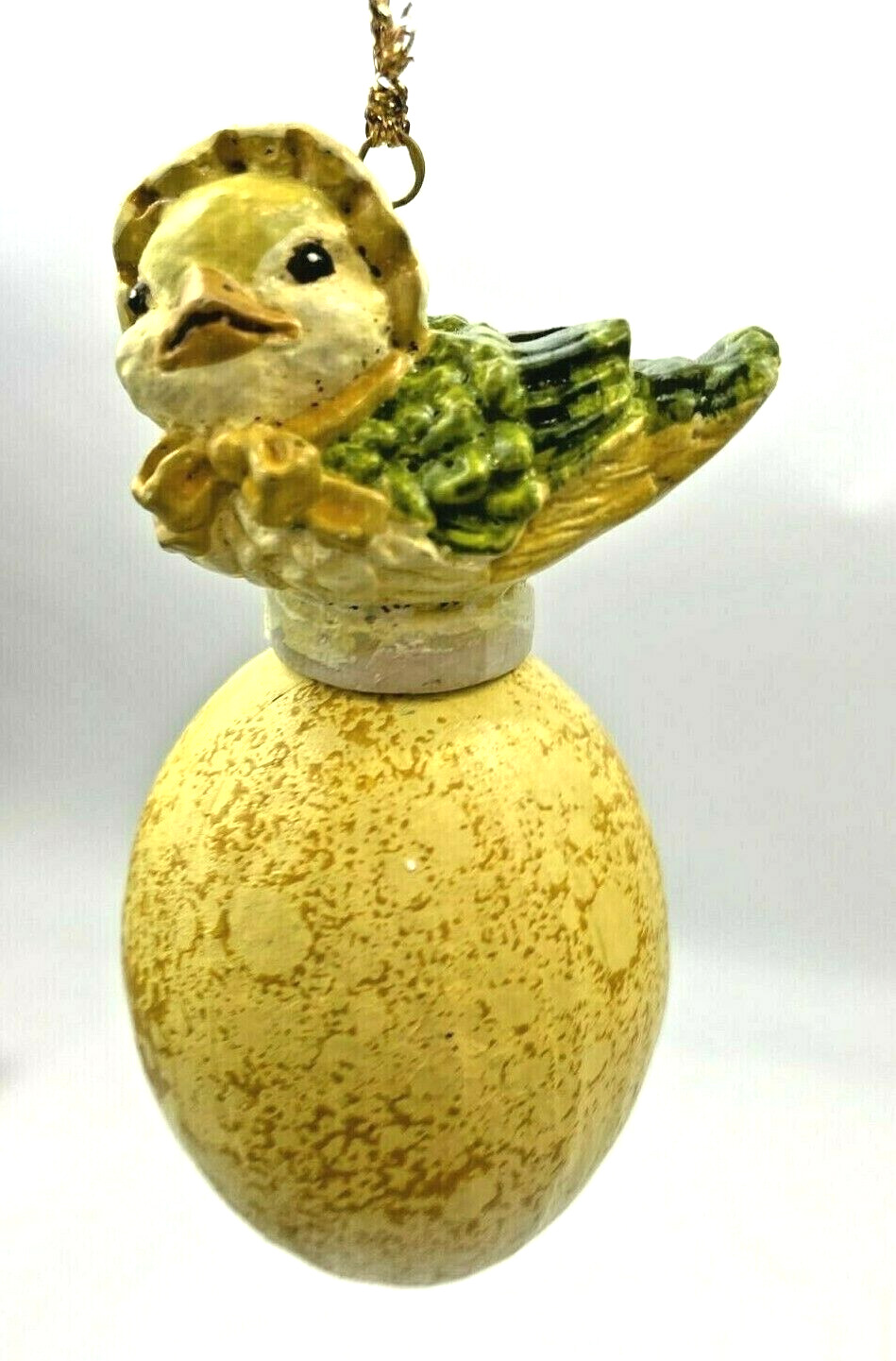 Vintage Chick Speckled Egg Christmas Ornament Yellow Bonnet Green 4\