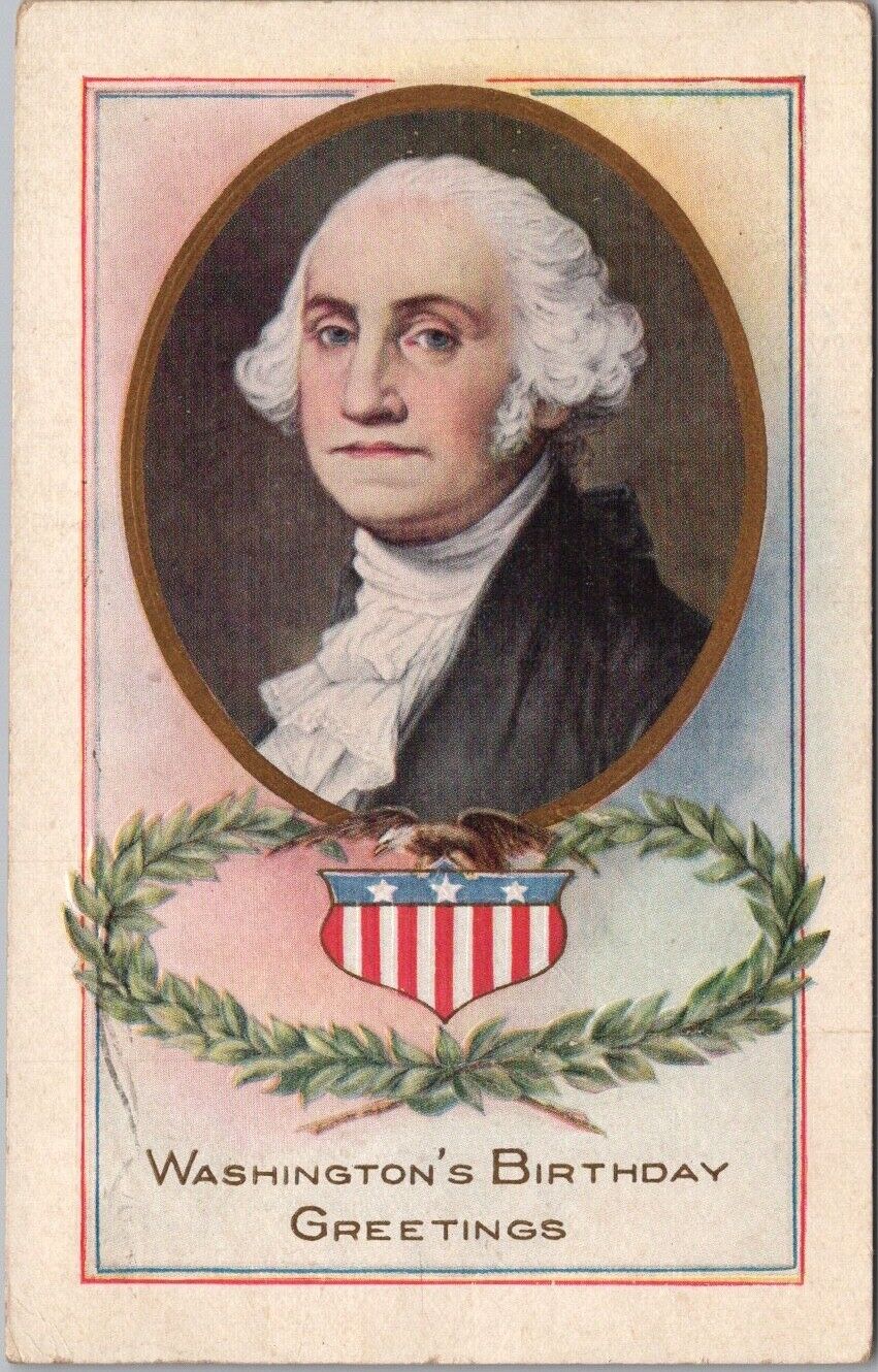 Vintage George Washington's Birthday Postcard Portrait / WHITNEY / 1919 Cancel