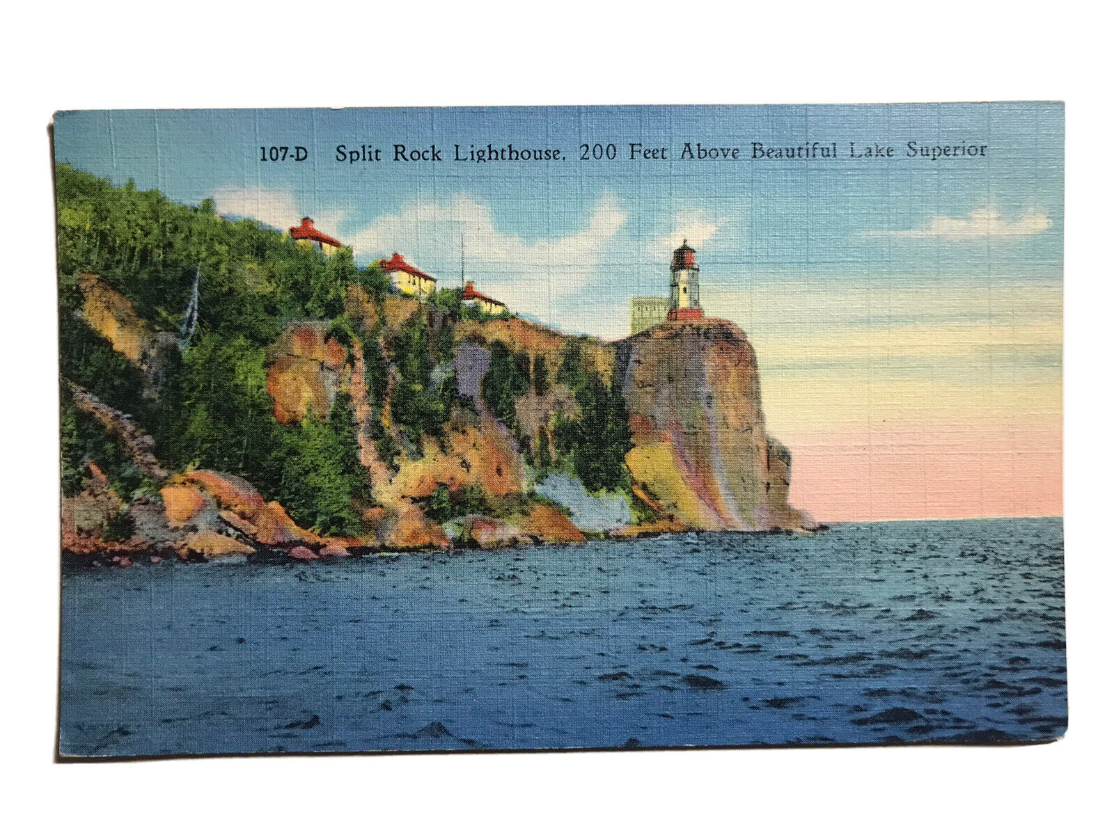 1942 Split Rock Lighthouse 200 Feet Above Beautiful Lake Superior Postcard