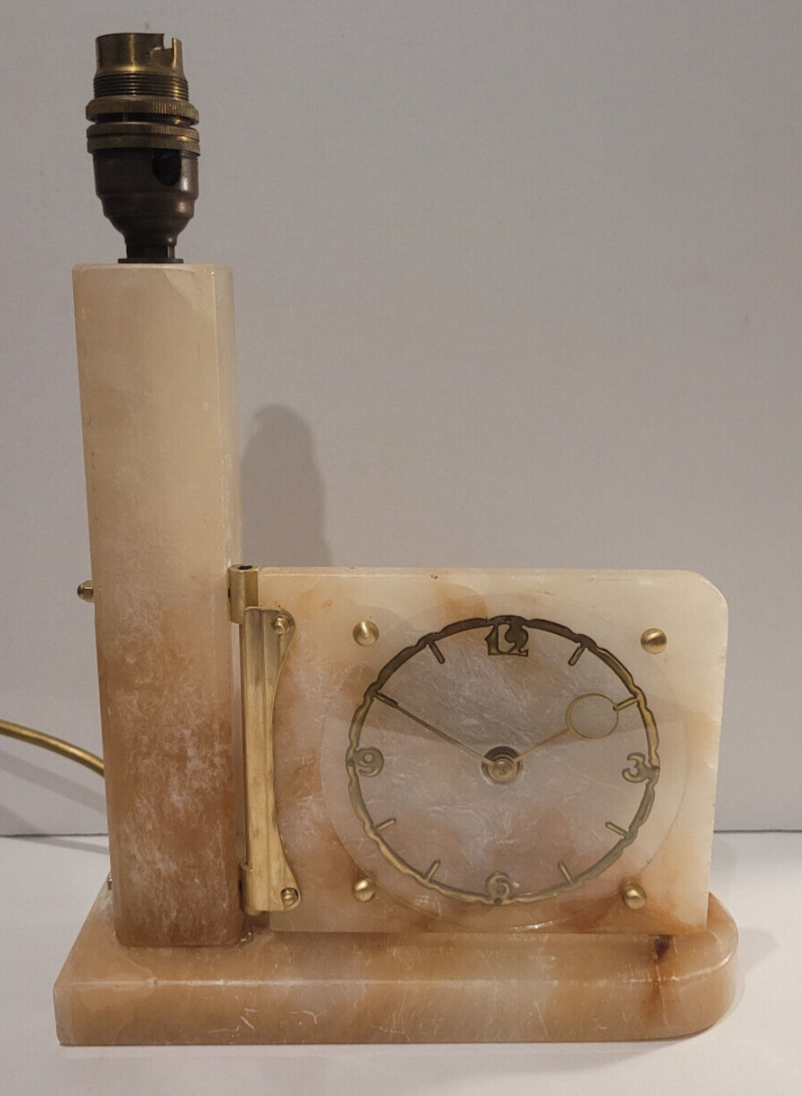 Antique c1930s Onyx Art Co Ltd Scotland Combination Table Lamp & Clock (Bedside)