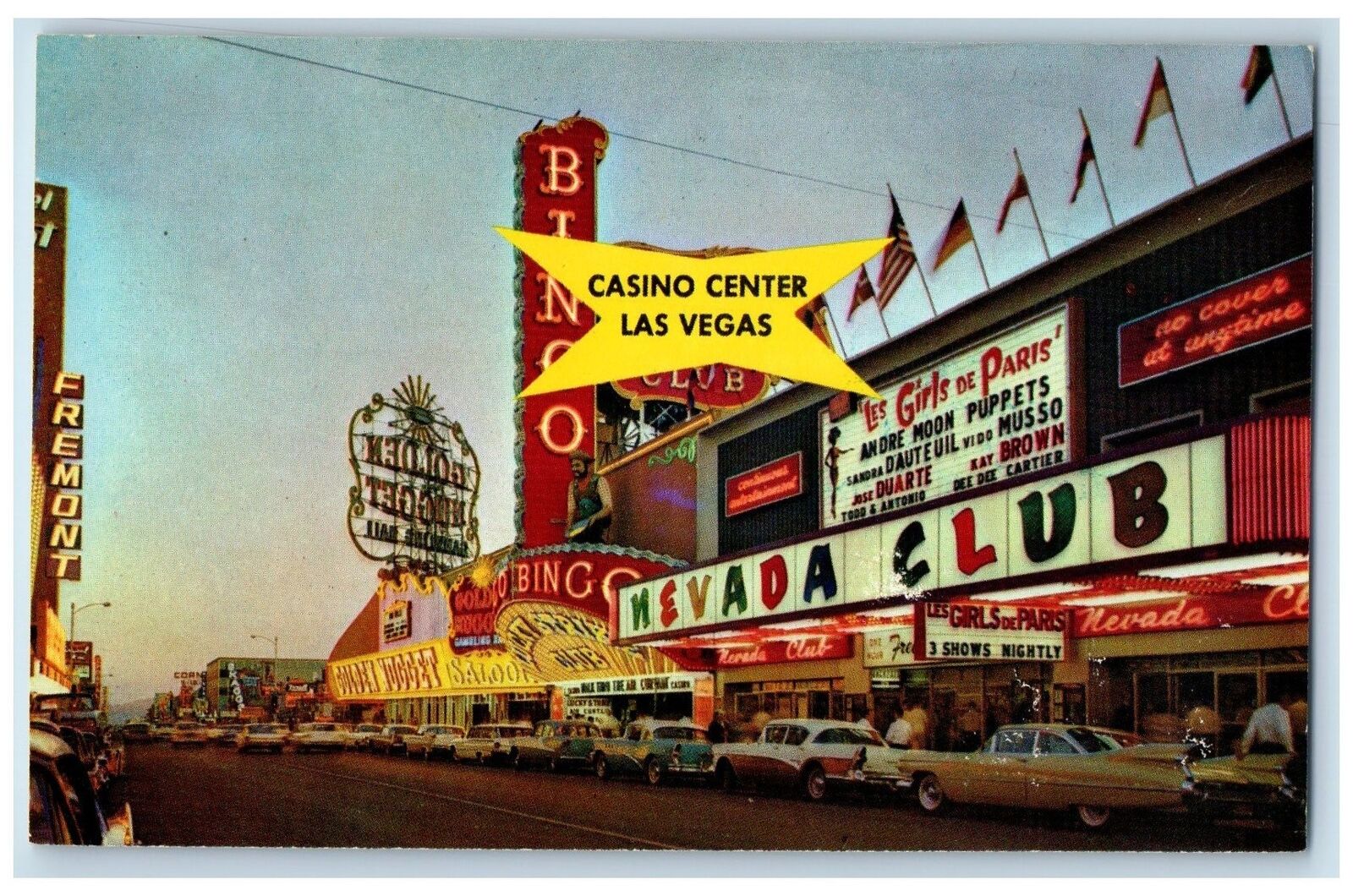 c1960s Nevada Club Of Las Vegas Fremont Street Las Vegas Nevada NV Cars Postcard
