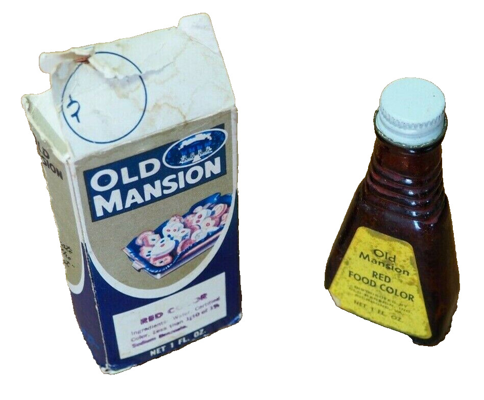 Old Mansion Food Color Bottle & Box  Richmond, Va. Vtg Props Kitchen