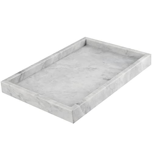 MUKCHAP Rectangle Marble Vanity Tray, 11.8 x 7.8 x 1.2 Inch Marble Stone Deco...