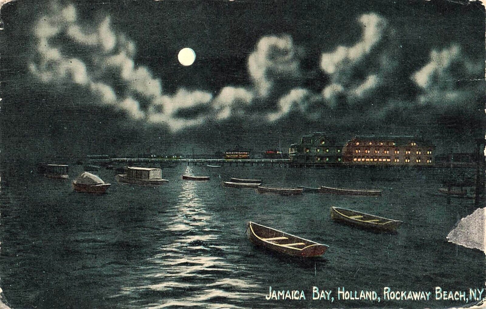 1914 NEW YORK POSTCARD: JAMAICA BAY, HOLLAND, ROCKAWAY BEACH, NY