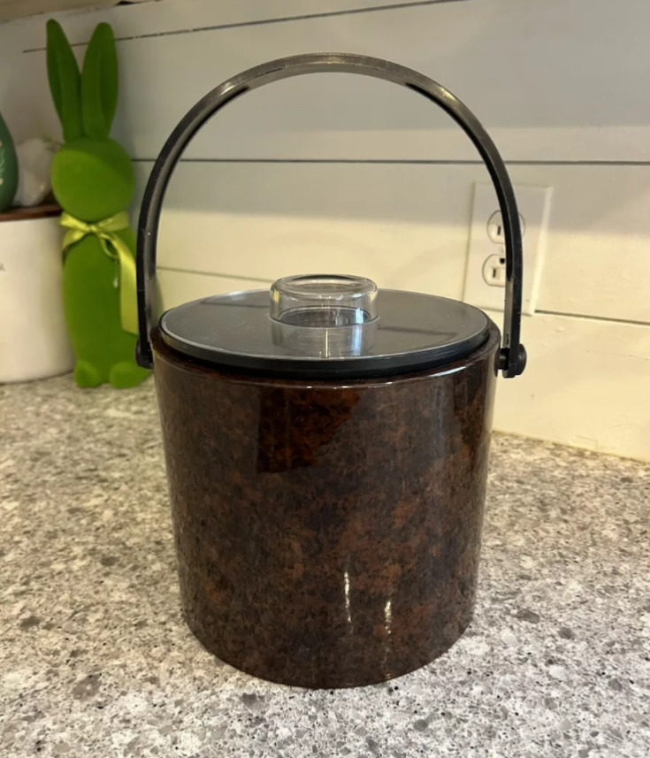 Vintage Tortoise shell black and brown plastoc wrapped ice bucket