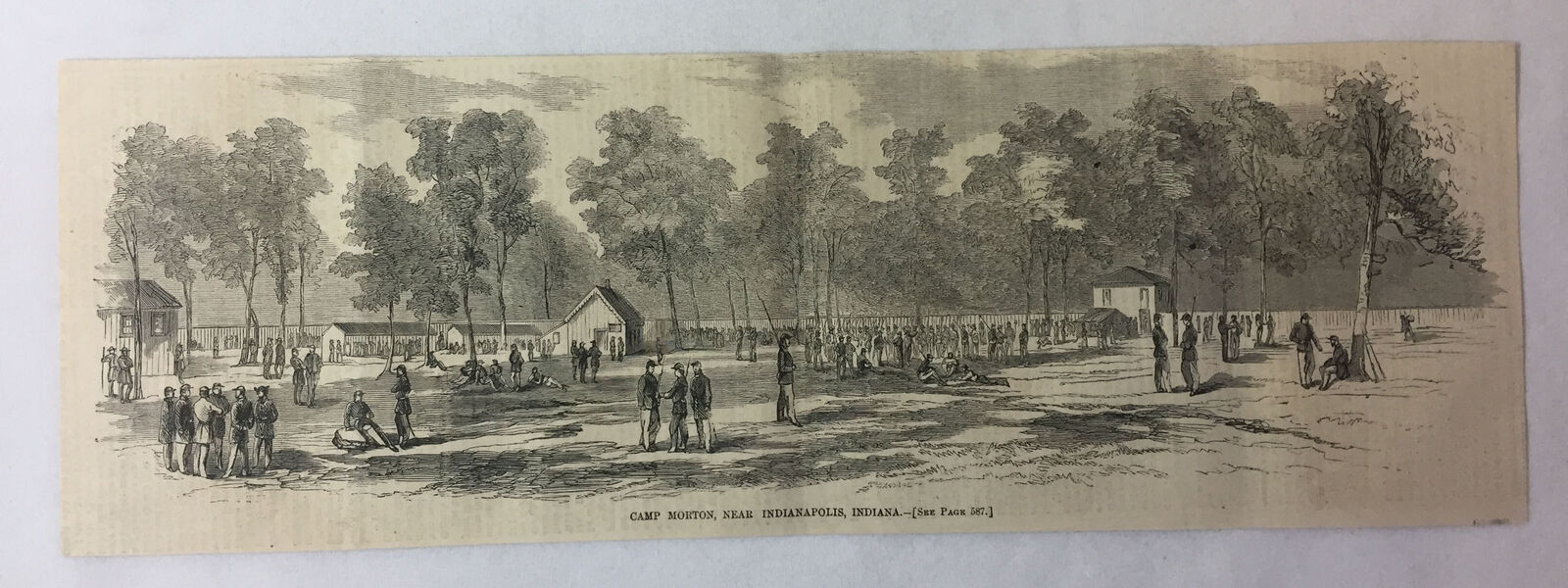 1862 magazine engraving~CAMP MORTON near Indianapolis, Indiana ~ Civil War