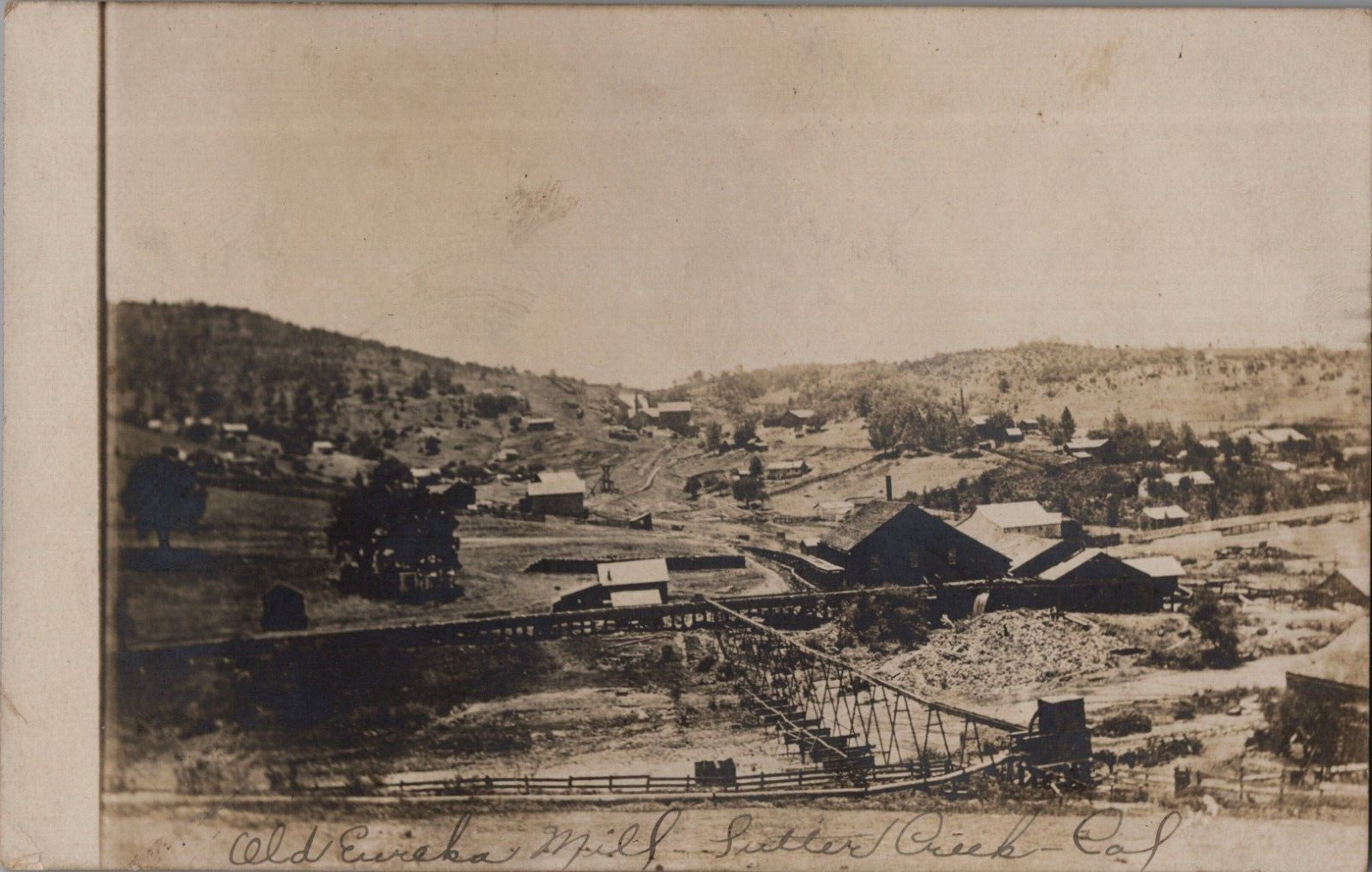Old Eureka Mill View, Sutter Creek, California Rare RPPC Postcard 1910