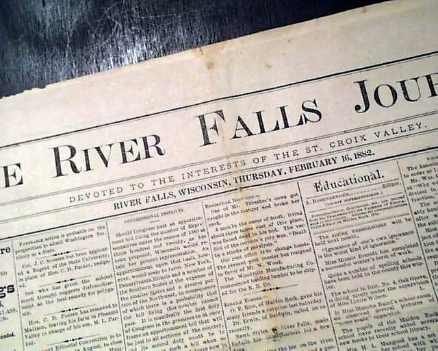 Rare 19th Centrury FALL RIVER Pierce & St. Croix County WISCONSIN 1882 Newspaper