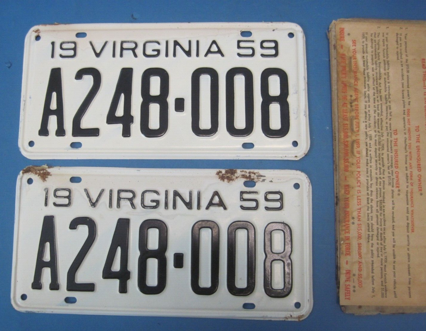 1959 Virginia License Plates new never issued DMV clear for YOM