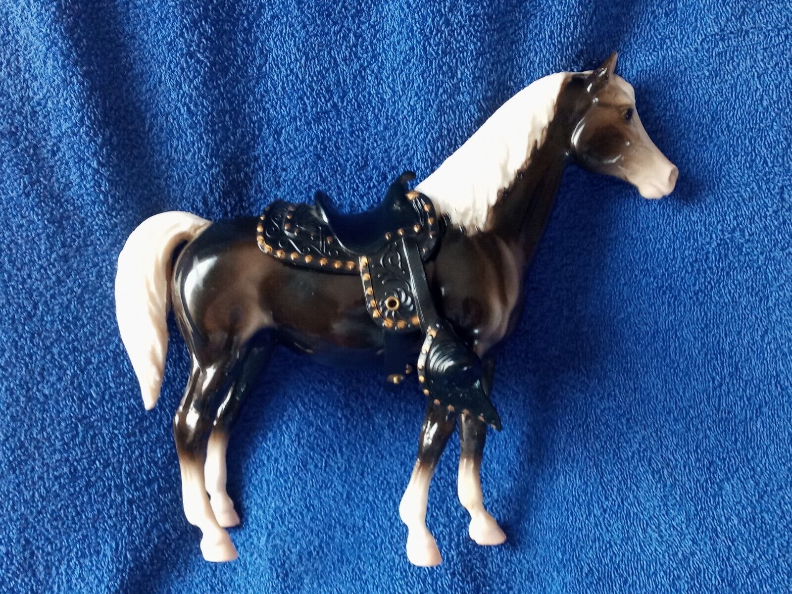 Vintage Breyer Molding Co Standing Stallion Black White Gloss Horse Saddle USA
