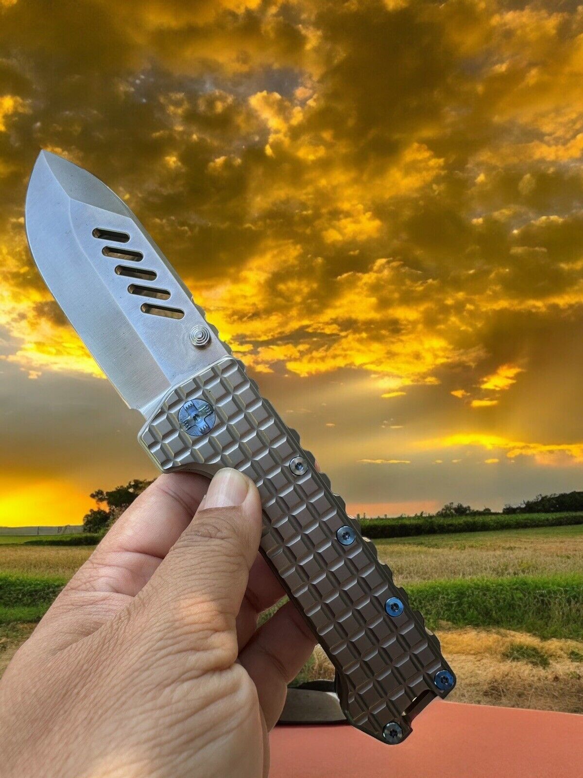 PMP Knives Kodiak Beast M390 Plain Blade Gray Frag Titanium Handles PMP062